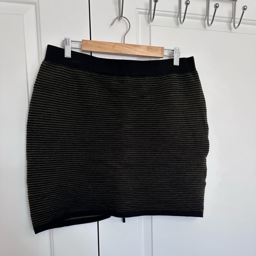 Black and green extra fine merino stretch mini skirt with back zipper detail